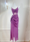 Ndyad retro lace seaside holiday purple dress HZ1024