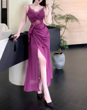 Ndyad retro lace seaside holiday purple dress HZ1024