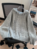 Ndyad Loose Hooded Pullover Grey Sweater 2025 New Style Knitwear HZ1024