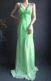 Ndyad V neck Sheath Long Prom Dresses Beaded Chiffon Green Evening Dresses HZ1024