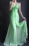 Ndyad V neck Sheath Long Prom Dresses Beaded Chiffon Green Evening Dresses HZ1024