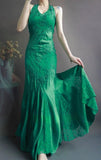 Ndyad Spaghetti Strap Mermaid Long Prom Dresses Lace Applique Green Evening Dresses with Open Back HZ1024