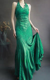 Ndyad Spaghetti Strap Mermaid Long Prom Dresses Lace Applique Green Evening Dresses with Open Back HZ1024