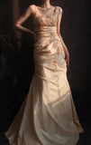 Ndyad Square Neck Sheath Long Prom Dresses Beaded Taffeta Yellow Evening Dresses HZ1024