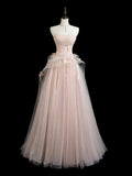 Ndyad Tulle Applique Long Prom Dress, Pink Long Formal Dress HZ1024