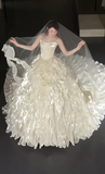 Ndyad Strapless Ball Gown Tiered Tulle Luxury Wedding Dresses, Sleeveless Bridal Gowns HZ1024