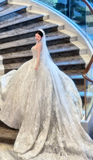 Ndyad Strapless Ball Gown Tulle Luxury Wedding Dresses Applique White Bridal Gowns HZ1024