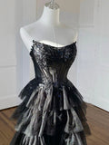 Ndyad Tulle Applique Black Long Prom Dress, Black Long Formal Dress HZ1024