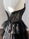 Ndyad Tulle Applique Black Long Prom Dress, Black Long Formal Dress HZ1024