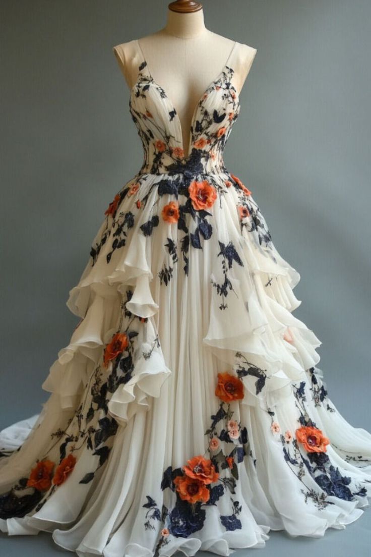 Ndyad A-line Wedding Dress ??Chiffon 3D Applique Evening Dress HZ1024