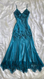 Ndyad Prom Dresses Under $180??Gothic Spaghetti Straps Blue Satin Chiffon Sheath Evening Dress with Beading HZ1024