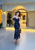 Ndyad holiday floral sling dress blue mesh mermaid dress HZ1024