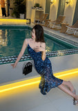 Ndyad holiday floral sling dress blue mesh mermaid dress HZ1024
