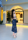 Ndyad holiday floral sling dress blue mesh mermaid dress HZ1024