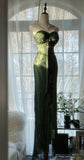 Ndyad Forest Green Spaghetti Straps Long Prom Dresses Glitter Chiffon Beaded Elegant Party Dresses HZ1024