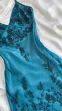 Ndyad Prom Dresses Under $180??Gothic Spaghetti Straps Blue Satin Chiffon Sheath Evening Dress with Beading HZ1024